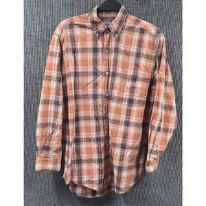 VTG Old College Inn Shirt Mens Medium Orange Plaid Long Sleeve Cotton India Made